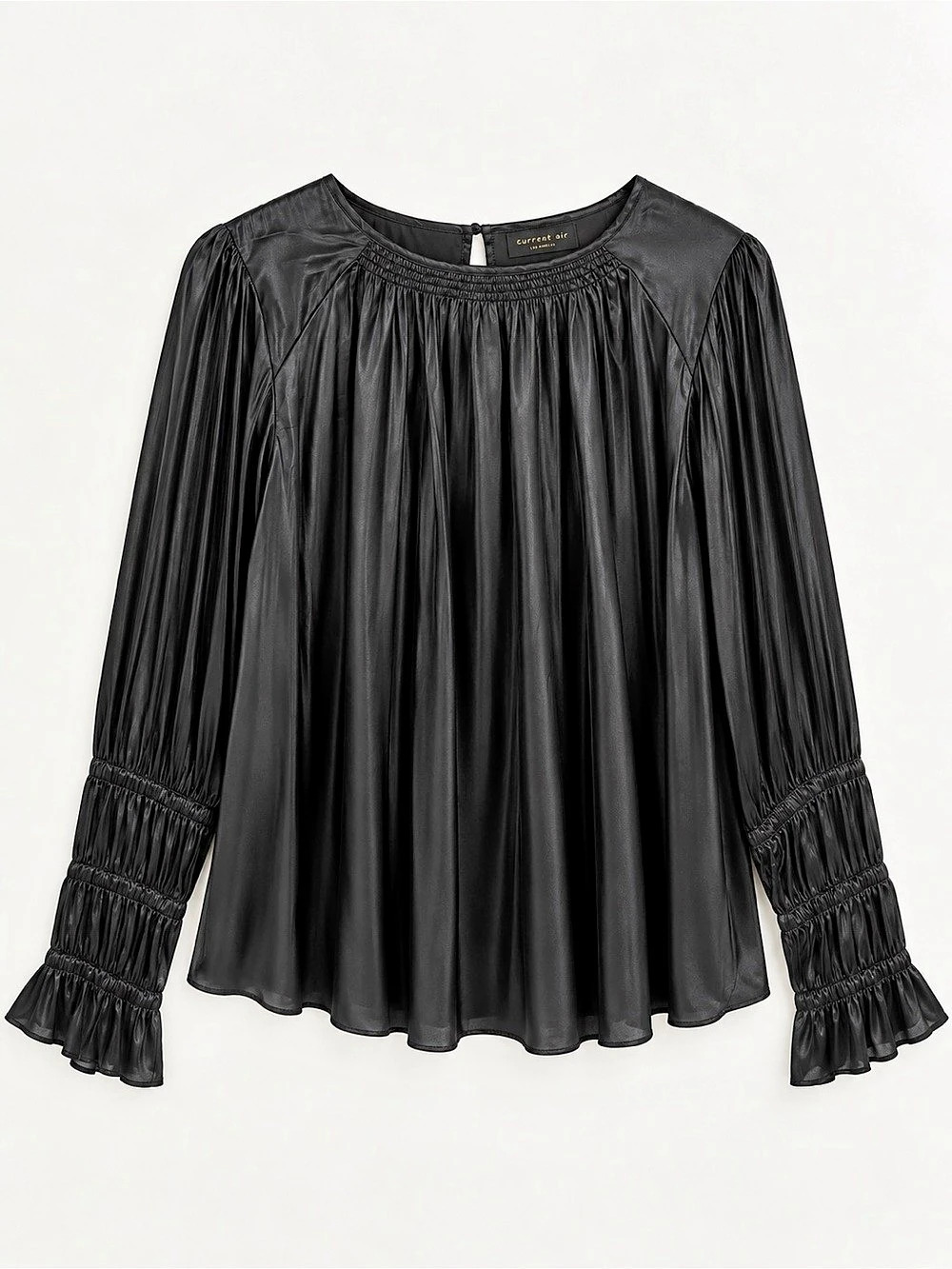 Current Air Pleated Ruffle Cuff Blouse in Black Medium Like New